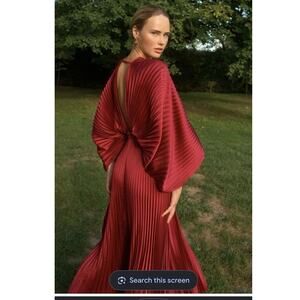L'IDEE Wine Red Pleated Dramatic Balloon Sleeves Open Back Versailles Gown sz 8